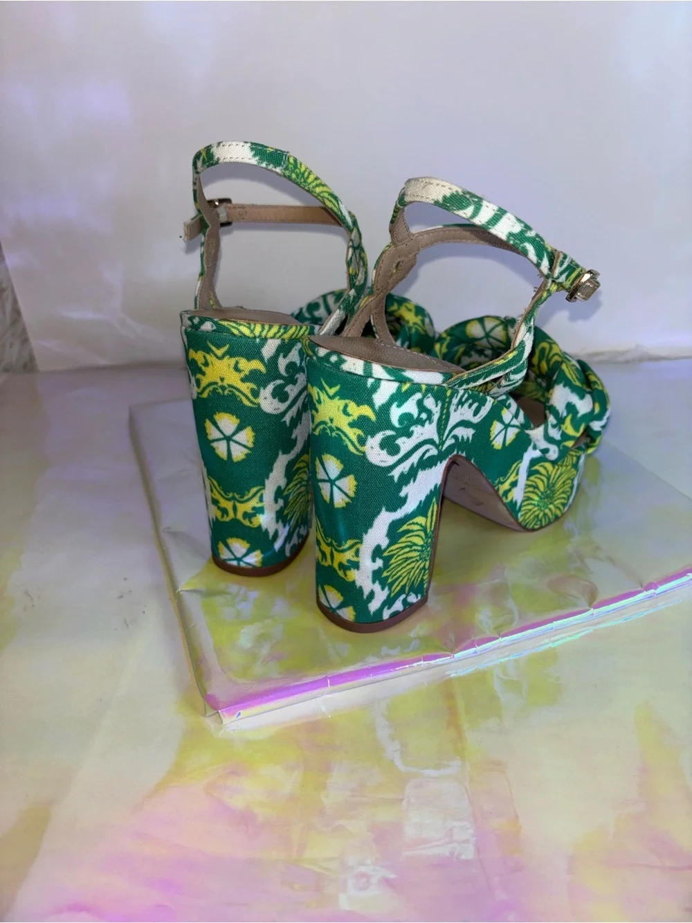 ANTONIO MELANI Green and Yellow Floral Platform Sandals